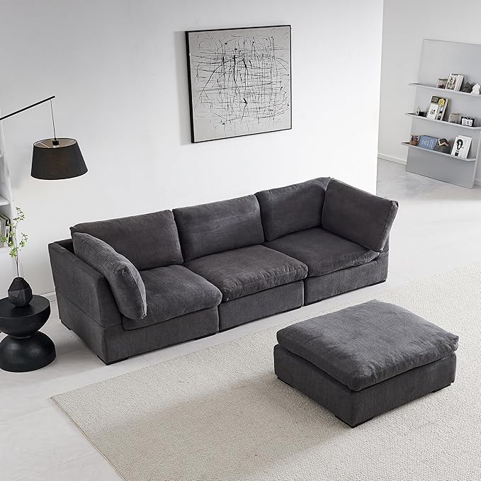 Cloud Modular Sectional Sofa, Comfort 60% Down Filled L Shaped Sleeper Sofa Couch Bed with Movable Ottoman for Living Room, Minimalist Wide Deep Seat Convertible Corner Sofa&Couches for Office - LeafyLoom
