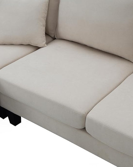 90" Modern L-Shape Sectional Sofa with Chaise Lounge,5-Seat Practical Couch Set W/ 3 Pillows,7''Leg Height,Minimalist Style,Indoor Furniture for Living Room Apartment Office,Beige Terrycloth - LeafyLoom