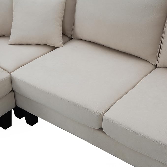 90" Modern L-Shape Sectional Sofa with Chaise Lounge,5-Seat Practical Couch Set W/ 3 Pillows,7''Leg Height,Minimalist Style,Indoor Furniture for Living Room Apartment Office,Beige Terrycloth - LeafyLoom
