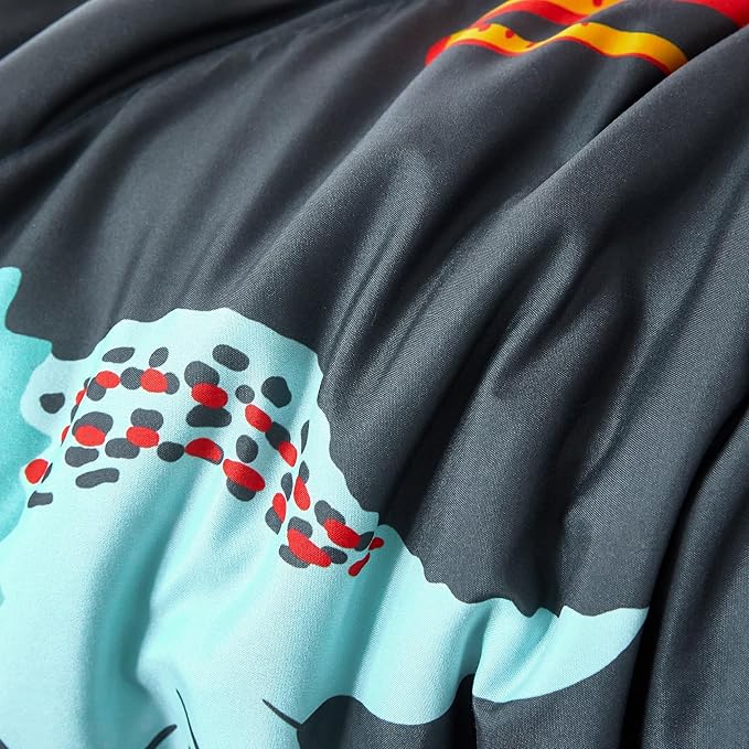 RYNGHIPY Dinosaur Bedding Set Queen Size Dinosaur Kids Comforter Set for Boys Girls Soft Breathable Cute Dinosaur Bed Set for All Season (Black,Queen) - LeafyLoom