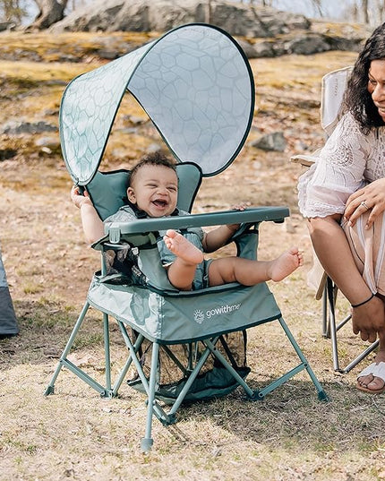 Baby Delight Go with Me Venture Portable Chair | Indoor and Outdoor | Sun Canopy | 3 Child Growth Stages | Garden Green - LeafyLoom