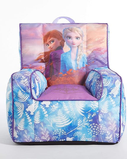 Idea Nuova Frozen 2 Kids Nylon Bean Bag Chair with Piping & Top Carry Handle with Olaf Graphics, Anna & Elsa, Purple, Large - LeafyLoom
