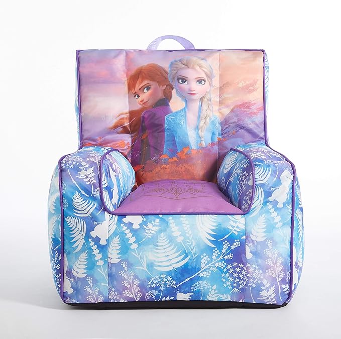 Idea Nuova Frozen 2 Kids Nylon Bean Bag Chair with Piping & Top Carry Handle with Olaf Graphics, Anna & Elsa, Purple, Large - LeafyLoom