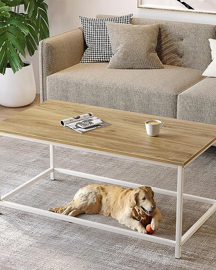 SAYGOER Coffee Table Simple Modern Coffee Tables Open Design Rectangular Minimalist Center Table for Living Room Home Office, Easy Assembly, 39.37 x 19.69 x 17.72, OAK White - LeafyLoom
