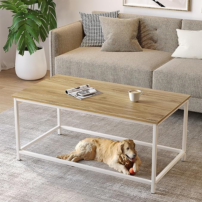 SAYGOER Coffee Table Simple Modern Coffee Tables Open Design Rectangular Minimalist Center Table for Living Room Home Office, Easy Assembly, 39.37 x 19.69 x 17.72, OAK White - LeafyLoom