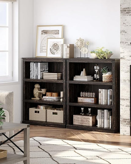 GAOMON 3 Tier Bookcase, Farmhouse Book Shelf with Storage, 40 Inch Tall Open Display Bookshelves, Wooden 3 Shelf Bookcase for Living Room, Bedroom-Oak - LeafyLoom