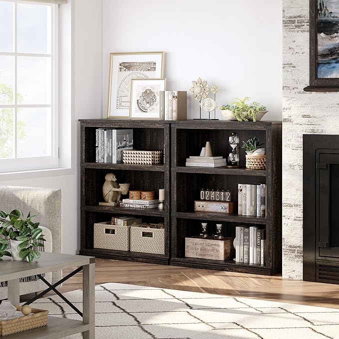 GAOMON 3 Tier Bookcase, Farmhouse Book Shelf with Storage, 40 Inch Tall Open Display Bookshelves, Wooden 3 Shelf Bookcase for Living Room, Bedroom-Oak - LeafyLoom