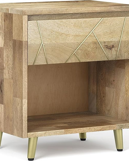 SIMPLIHOME Jager SOLID MANGO WOOD 22 Inch Wide Mid Century and Contemporary Style Bedside Nightstand Table in Natural, for The Living Room and Bedroom - LeafyLoom