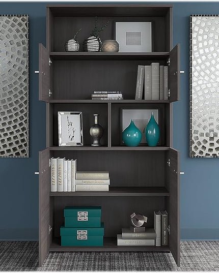 Bush Business Furniture Office 500 Height Adjustable Standing Desk with Storage and Bookcase, 72W, Storm Gray - LeafyLoom