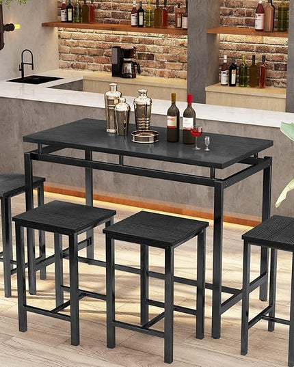 DKLGG Dinner Table Set for 4, Modern Kitchen Table and Chairs for 4 Wooden Top and Adjustable Metal Legs, Small Dining Room Table Set 5 Pieces Compact Design for Small Space - LeafyLoom