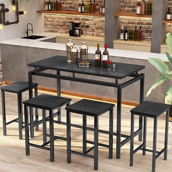 DKLGG Dinner Table Set for 4, Modern Kitchen Table and Chairs for 4 Wooden Top and Adjustable Metal Legs, Small Dining Room Table Set 5 Pieces Compact Design for Small Space - LeafyLoom