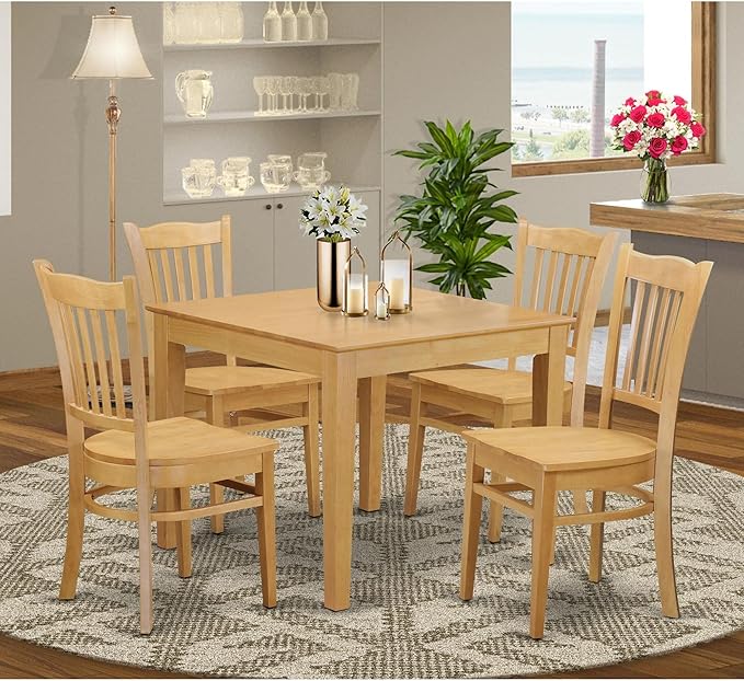 East West Furniture OXGR5-OAK-W 5 Piece Set for 4 Includes a Square Kitchen Table and 4 Dining Room Chairs, 36x36 Inch - LeafyLoom