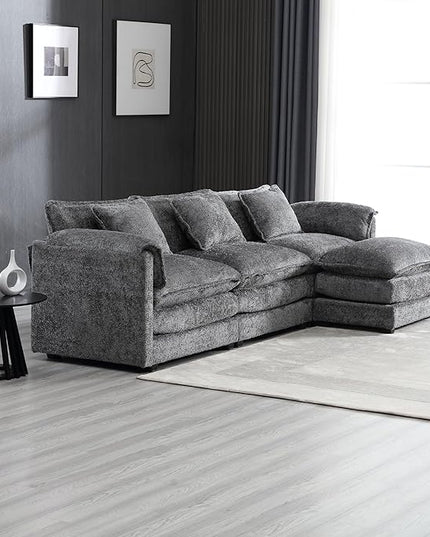 5 Seater L Shaped Convertible Modular Sectional Sofa with Reversible Chaise, Minimalist Oversized Sleeper Corner Couch,Chenille Upholstered Leisure Sofá for Living Room Office, Dark Gray 112.2" - LeafyLoom