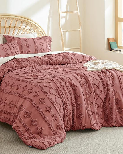 Bedsure Twin/Twin XL Comforter Set Dorm Bedding - Grayish Pink Boho Bedding Comforter Set, 2 Pieces Farmhouse Shabby Chic Embroidery Bed Set, Soft Jacquard Tufted Comforter for College - LeafyLoom