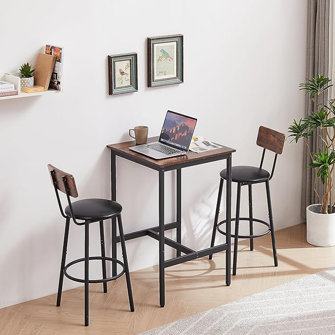 NicBex Kitchen Table and Chairs Modern Dining Table Bar Table Set with 2 Bar Stools PU Soft Seat with Backrest for Breakfast Nook Living Room Small Space Restaurant, Easy Assemble, Rustic Brown - LeafyLoom