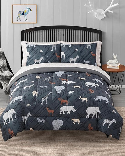 Kids Bedding Set Bed in a Bag for Boys and Girls Toddlers Printed Sheet Set and Comforter, Full, Safari - LeafyLoom