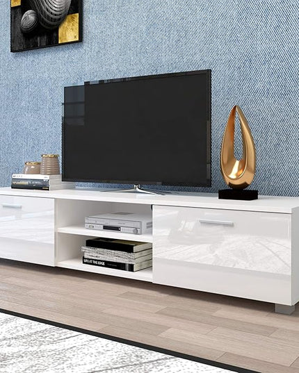 NicBex TV Stand for 70 Inch TV Modern TV Media Console Table with 2 Storage Cabinet and Open Shelves,Entertainment Center with Storage for Living Room,Bedroom,63 Inch,White - LeafyLoom