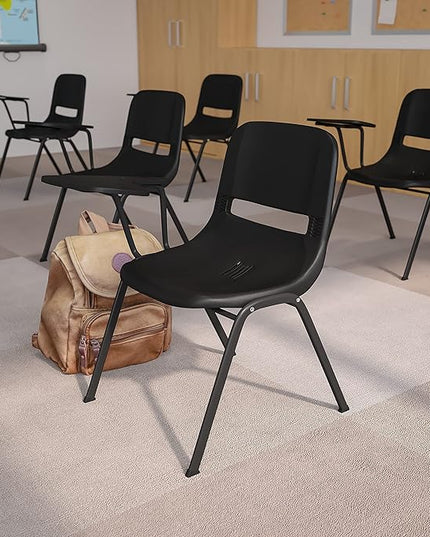 Flash Furniture HERCULES Black Ergonomic Shell Chair with Right Handed Flip-Up Tablet Arm - LeafyLoom