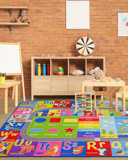 Kids Rugs For Playroom, ABC Alphabet Numbers Classroom Rug, 4x6 Feet Educational Learning and Fun Playroom Rug, Non Slip Nursery Rug, Kids Play Mat for Kids Room, Toddler Classroom and Bedroom - LeafyLoom