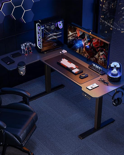 59" Reversiable L-Shaped Electric Standing Desk Adjustable Height Gaming Stand Up Corner Desk Sit Stand Home Office Computer Desk with Splice Board,Black Carbon Top - LeafyLoom
