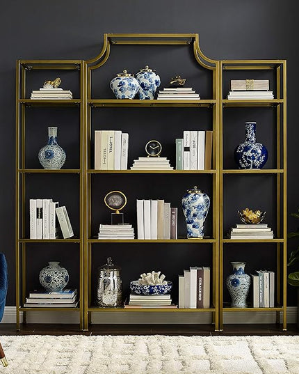 Crosley Furniture Aimee 3-Piece Etagere Bookcase Set - Gold and Glass - LeafyLoom