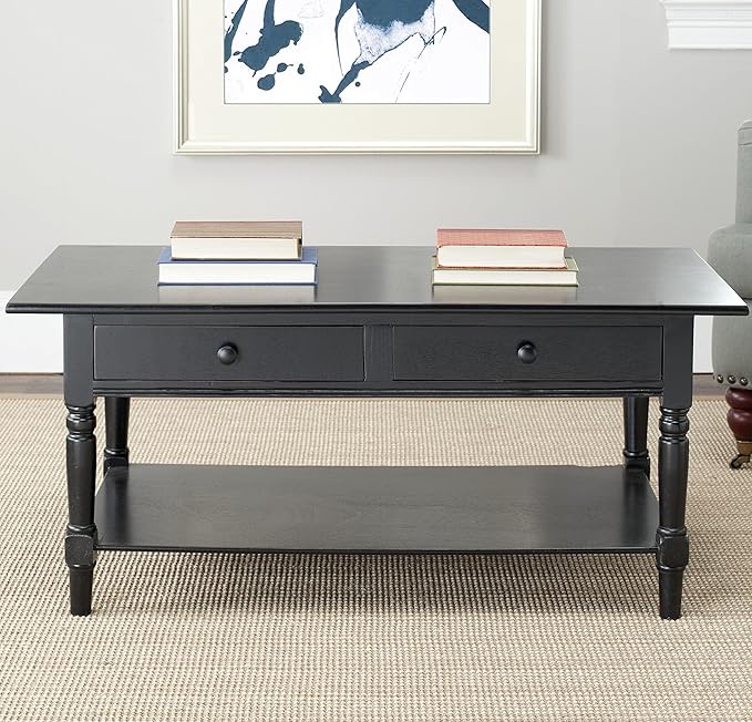 Safavieh American Homes Collection Boris Distressed Black Coffee Table - LeafyLoom