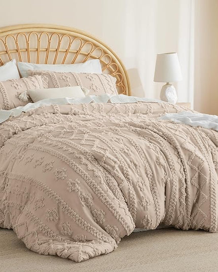 Bedsure Twin/Twin XL Comforter Set Dorm Bedding - Khaki Boho Bedding Comforter Set, 2 Pieces Farmhouse Shabby Chic Embroidery Bed Set, Soft Jacquard Tufted Comforter for College - LeafyLoom