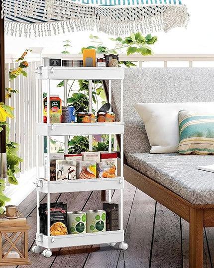 SPACEKEEPER Slim Rolling Storage Cart 4 Tier Bathroom Organizer Mobile Shelving Unit Utility Cart Tower Rack for Kitchen Laundry Narrow Places, White - LeafyLoom