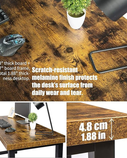 TOPSKY 59" Big Large Computer Office Desk 1.88" Thickness Desktop (Rustic Brown) - LeafyLoom