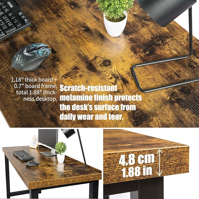 TOPSKY 59" Big Large Computer Office Desk 1.88" Thickness Desktop (Rustic Brown) - LeafyLoom
