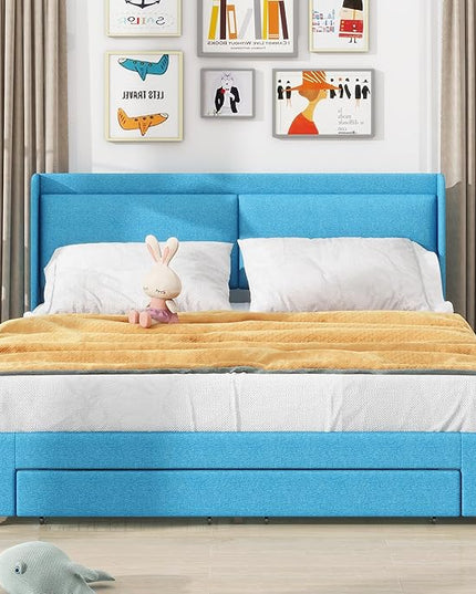 Queen Size Lift Up Storage Bed Platform Bed with 2 Drawers,Upholstered Platform Bed with Headboard and Wood Slats Support, Queen Size Bedframe with Hydraulic Storage System, Easy Assembly - LeafyLoom