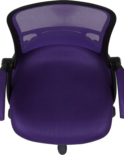 Flash Furniture Porter High-Back Swivel Office Chair with Adjustable Lumbar Support and Seat Height, Ergonomic Mesh Desk Chair with Flip-Up Armrests, Purple/Black - LeafyLoom