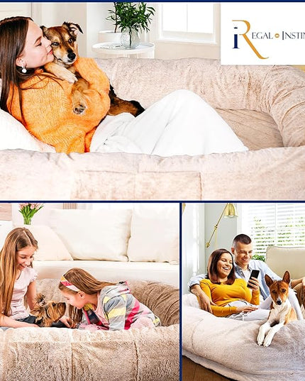 Human Dog Bed for Adult - Giant Dog Bed for Humans – Fluffy with Washable Cover, Nonslip, Waterproof Lining, Storage Pockets, Soft blanket – Ideal for Adults and Kids, Sized to Fit Small to Large Pets LeafyLoom