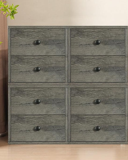 Magic DIY Cube Storage Organizer Stackable Cubes for Home Books Clothes Toys -Modular Cubby Storage System -Closet Organizer -Bookcase Closet (French Oak,Drawer Cube) - LeafyLoom