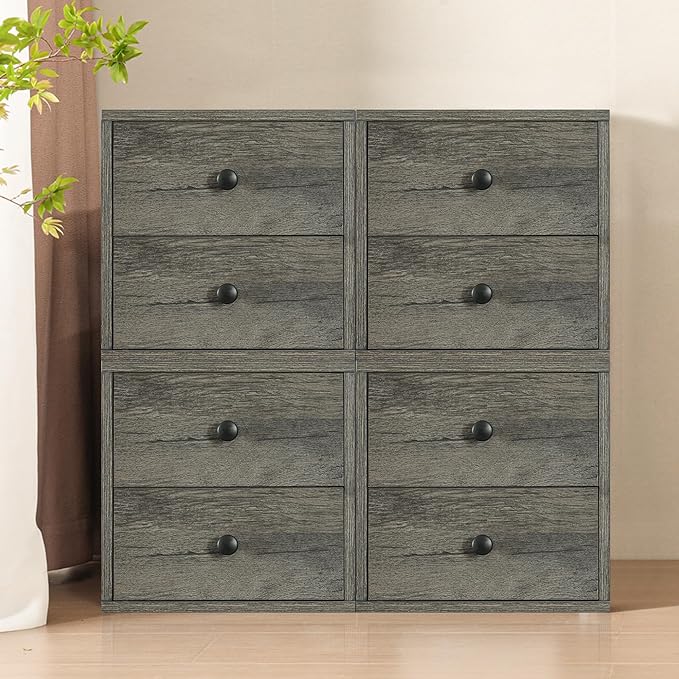 Magic DIY Cube Storage Organizer Stackable Cubes for Home Books Clothes Toys -Modular Cubby Storage System -Closet Organizer -Bookcase Closet (French Oak,Drawer Cube) - LeafyLoom