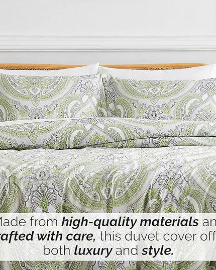 Southshore Fine Living, Inc. Oversized King Comforter Bedding Set, Down Alternative Boho Bedspread, Paisley Print Comforter, King/California King with 2 Matching Shams, Pure Melody Green - LeafyLoom