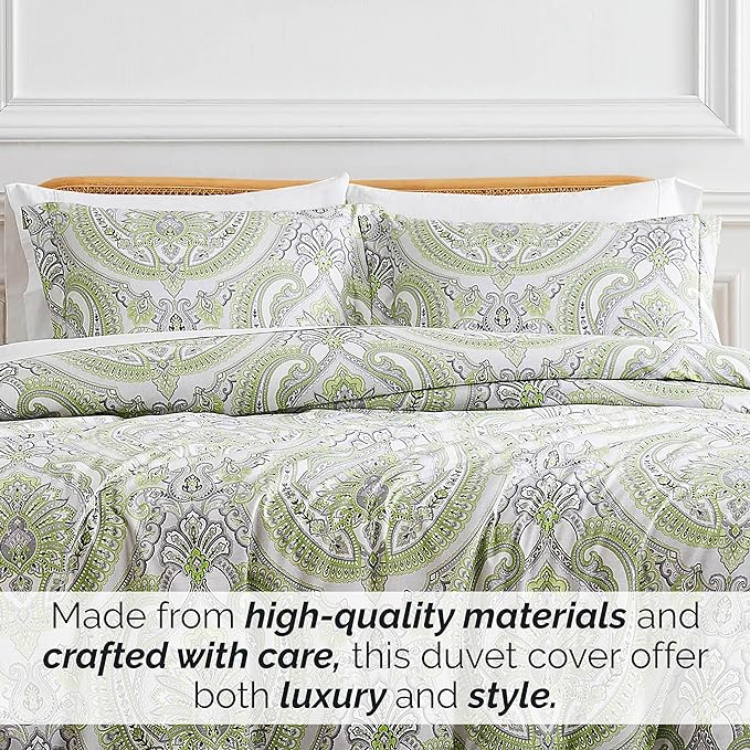Southshore Fine Living, Inc. Oversized King Comforter Bedding Set, Down Alternative Boho Bedspread, Paisley Print Comforter, King/California King with 2 Matching Shams, Pure Melody Green - LeafyLoom