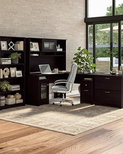 Bush Furniture Cabot 60W L Shaped Computer Desk in Espresso Oak - LeafyLoom