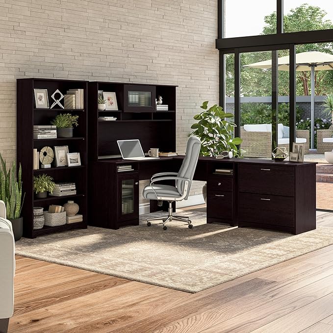 Bush Furniture Cabot 60W L Shaped Computer Desk in Espresso Oak - LeafyLoom