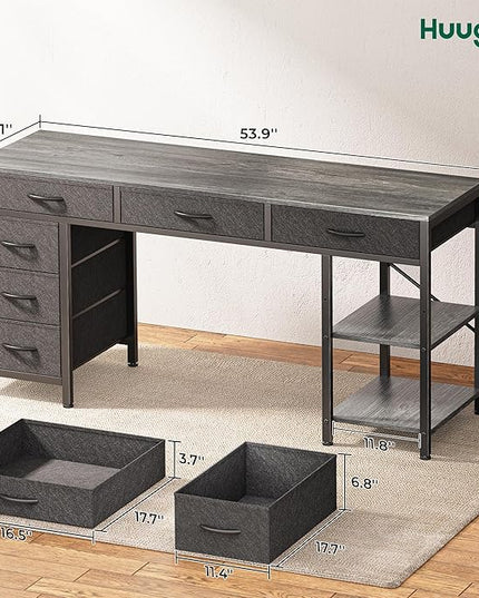 Computer Desk with 6 Drawers, 47 Inch Office Desk with Shelves, Reversible Gaming Desk, Corner Desk with Storage, Work Desk for Home Office, Study, Living Room, Gray - LeafyLoom