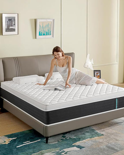 Queen Mattresses,12 Inch Memory Foam Hybrid Queen Mattress in a Box with Individual Pocket Spring,Pressure Relief & Motion Isolation Queen Size Black Mattress,CertiPUR-US. - LeafyLoom