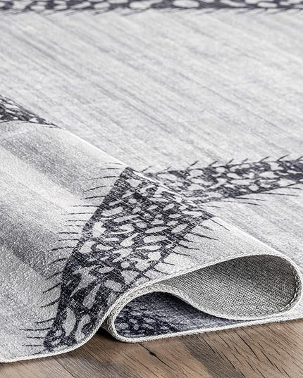 nuLOOM Starfish and Stripes Machine Washable Ultra Thin Area Rug, 5' x 8', Light Grey - LeafyLoom