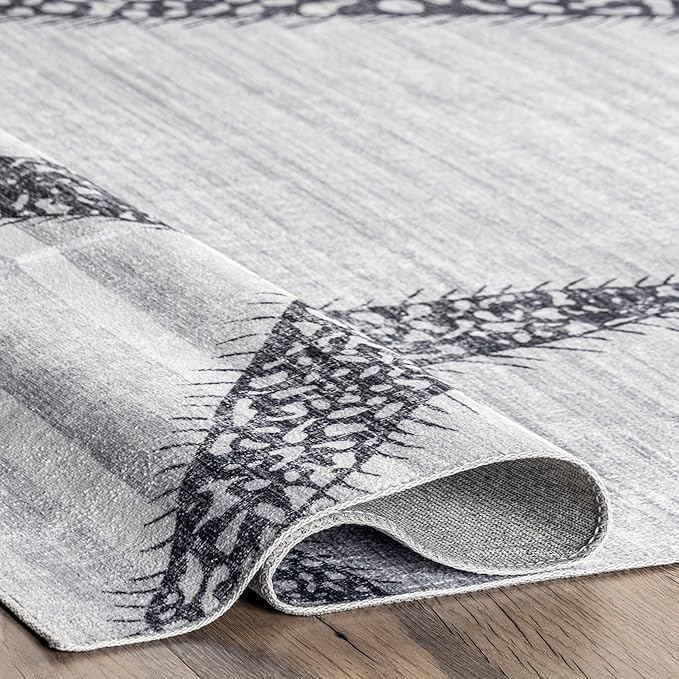 nuLOOM Starfish and Stripes Machine Washable Ultra Thin Area Rug, 5' x 8', Light Grey - LeafyLoom