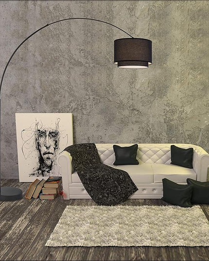 Modern 81" Arc Tall Living Room-Stand Up Arching Drum Shade Large Floor Lamp for Dinning/Bedrooms-Corner Lamp for Office Lighting Black - LeafyLoom