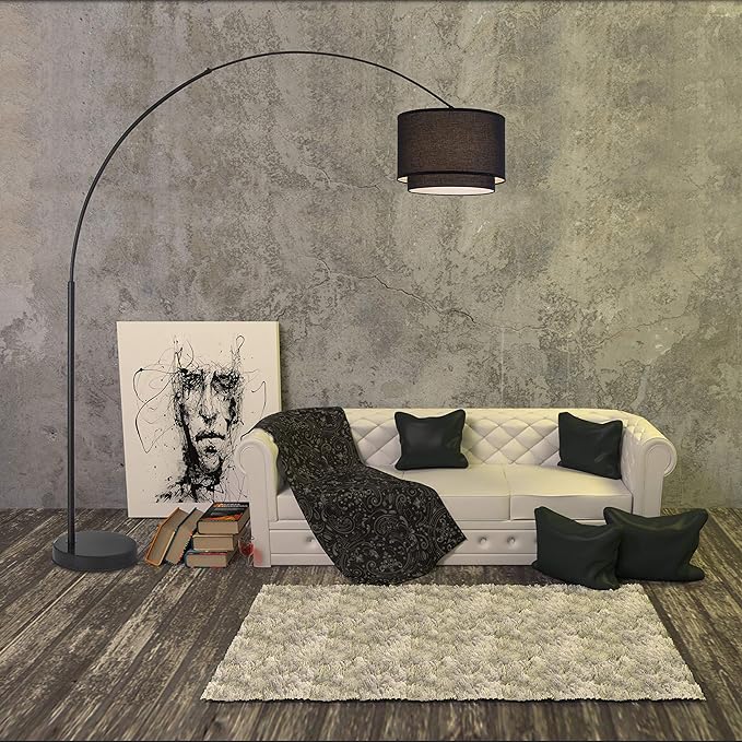Modern 81" Arc Tall Living Room-Stand Up Arching Drum Shade Large Floor Lamp for Dinning/Bedrooms-Corner Lamp for Office Lighting Black - LeafyLoom