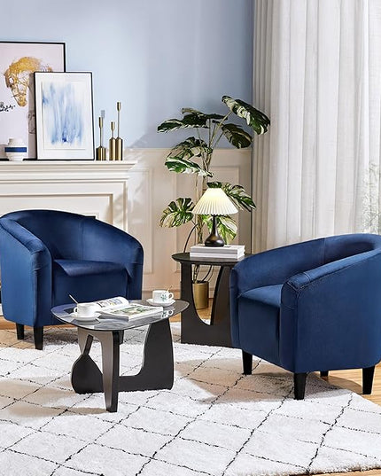 Yaheetech Velvet Club Chair, Modern Tufted Accent Chair with Armrest, Upholstered Barrel Chair with Solid Legs for Living Room/Bedroom/Study/Waiting Room, Navy Blue - LeafyLoom