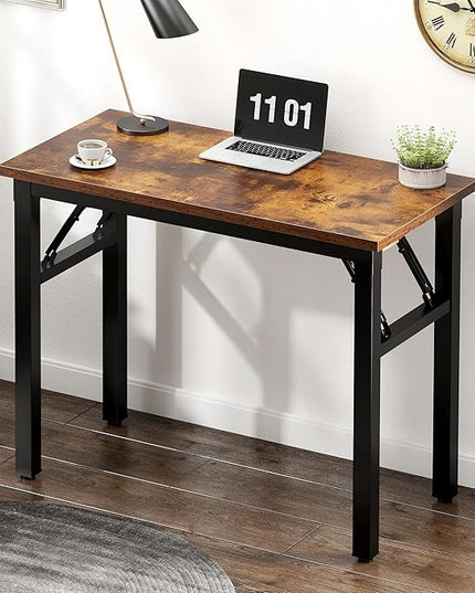 Need Small Computer Desk 31.5 inches Folding Table No Assembly Sturdy Small Writing Desk Folding Desk for Small Spaces, Rustic Brown AC5-8040-FB - LeafyLoom