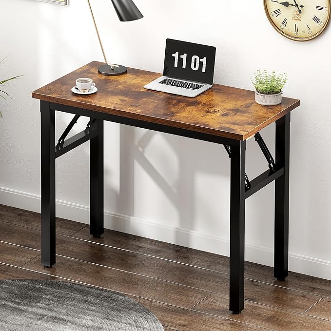 Need Small Computer Desk 31.5 inches Folding Table No Assembly Sturdy Small Writing Desk Folding Desk for Small Spaces, Rustic Brown AC5-8040-FB - LeafyLoom