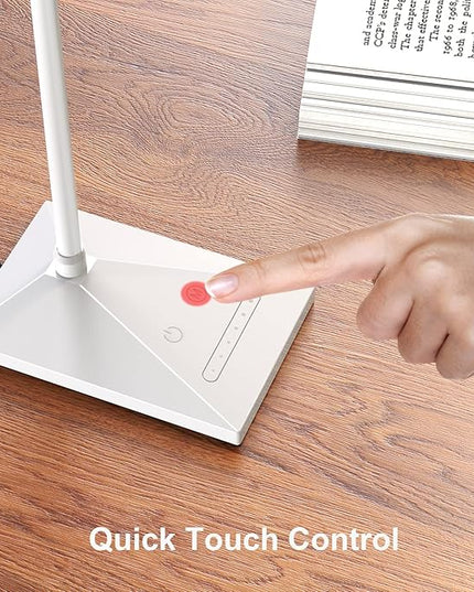 LED Desk Lamp Eye-Caring Table Lamps with USB Charging Port,7 Brightness Levels & 5 Color Modes,Touch Control and Memory Function, Flexible Gooseneck Reading Lamp for Home Office, White - LeafyLoom