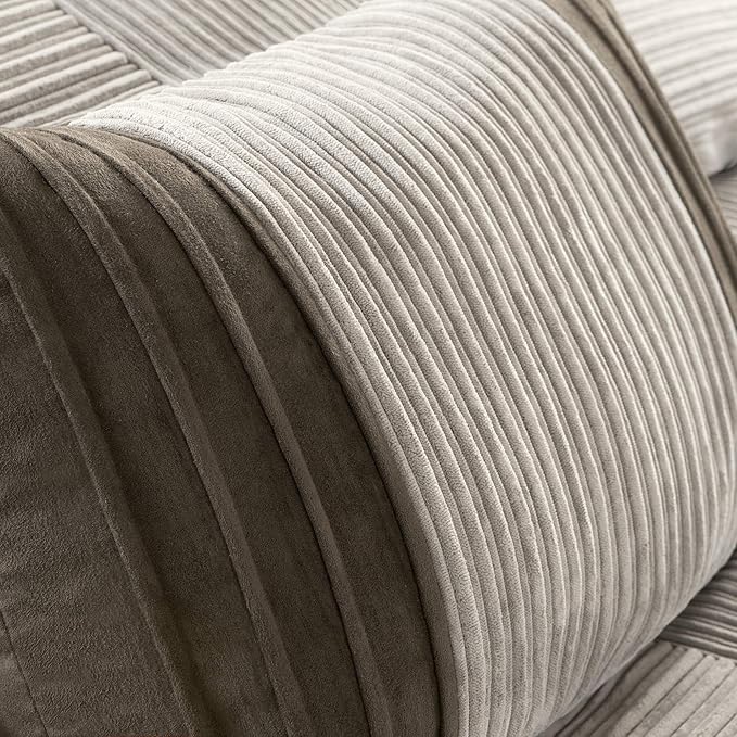 Madison Park Cozy Comforter Set Casual Blocks Design All Season, Matching Bed Skirt, Decorative Pillows, California King (104 in x 92 in), Dallas Taupe/Brown, 7 Piece - LeafyLoom